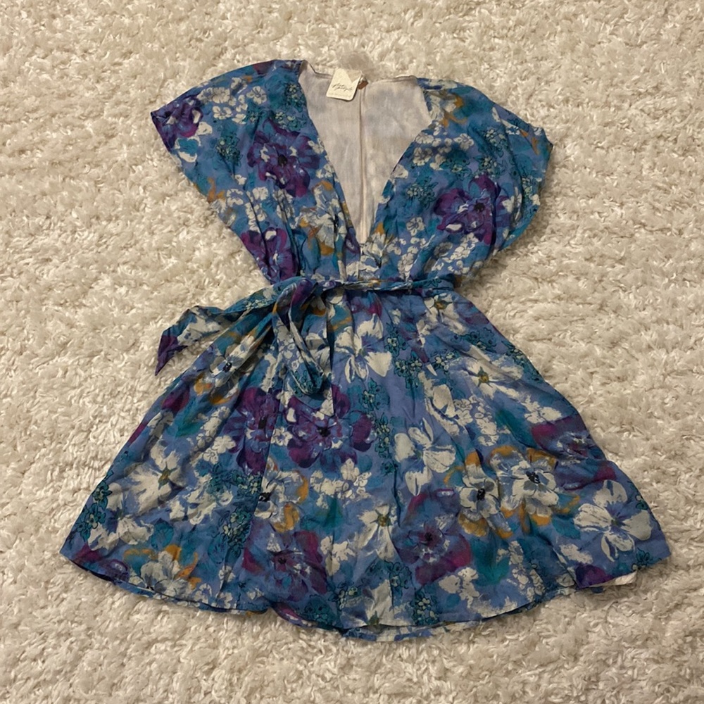 NWT Free People Freddy Floral Front Tie Mini Dress in Night Combo - Picture 10 of 10